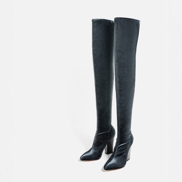 ZARA BLOGGERS FAV OVER THE KNEE VELVET BOOTS BRAND NEW WITH TAGS US 6.5 EUR 37 - Picture 3 of 14
